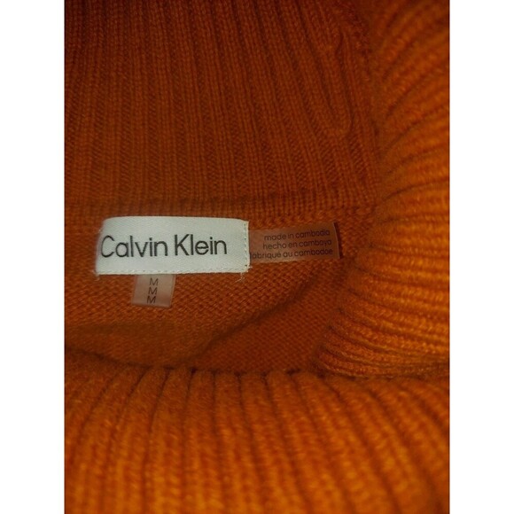Calvin Klein CK Cable Knit Sweater Womens Medium Orange Chunky Cozy Cowl Neck - Picture 7 of 7